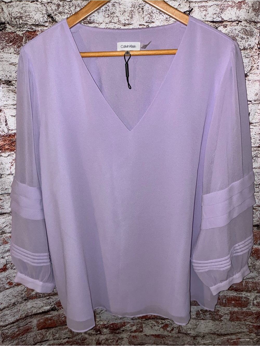 Calvin Klein Soft Lavender V-Neck Chiffon Sleeve Blouse